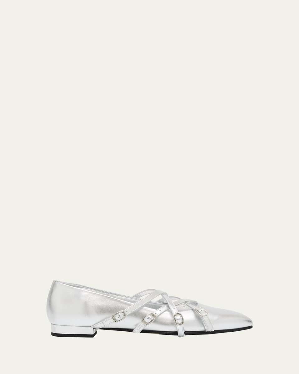 Papaya Metallic Four-Buckle Ballerina Flats